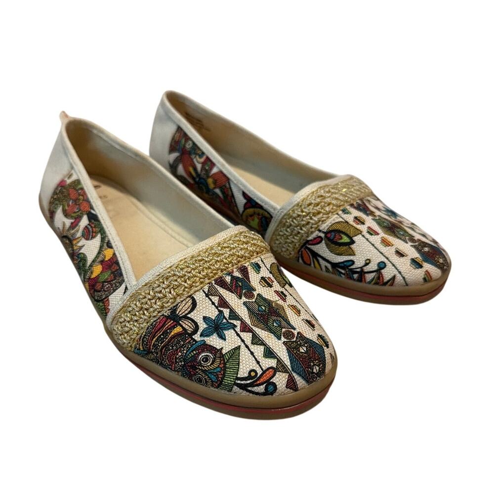 Sakroots Women's Size 10 Canvas Slip On Flat Shoes Multicolor Boho Artist Circle